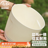 寿禾 花盆塑料盆带托树脂大号种植盆 潍育奶油白花盆大号20#