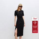 ONLY夏季时尚休闲长款开叉收腰显瘦连衣裙女|124261004 H1Z 黑色 L