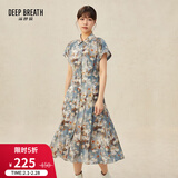 深呼吸DEEP BREATH女装复古印花单排扣高腰中长款碎花连衣裙A500178 油画花 S (2)
