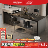 迈纺意式现代纯黑岩板岛台餐桌一体小户型家用多功能可伸缩厨房中岛台 岛台餐桌+4椅 2米 岩板