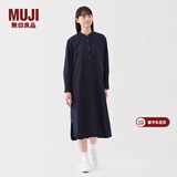 MUJI女式 水洗 平纹 立领长袖连衣裙女装裙子25年春季连身裙 衬衫裙 深藏青色 M （160/84A）