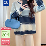 唐狮2025秋季女圆领拼色宽条纹套头毛衣减龄百搭韩版休闲时尚