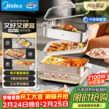 美的（Midea）电火锅钛陶0氟多功能锅不锈钢蒸锅鸳鸯火锅专用锅超薄速沸多功能一体电锅煎烤料理锅DLS332266S
