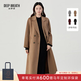 深呼吸DEEP BREATH女装翻领中长款过膝羊毛双面呢子大衣外套女A400619 卡其 L (4)