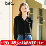 百图betu女装春季新款衬衫飘带设计感温柔雪纺长袖衬衫女2302T34 黑色 L