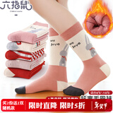 六指鼠春秋儿童袜子女童学生厚棉女宝宝红色小中大童中筒秋冬加厚长筒 兔子秘密花园(加长加厚毛圈) 5双 均码 建议鞋码37-42码标加大码