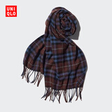 优衣库男装女装HEATTECH围巾格子围脖学院风保暖478313 19 酒红色 均码 (180 × 50 cm)