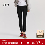 森马（Semir）休闲裤女加绒九分鲨鱼裤高弹2024冬季黑色修身小脚裤百搭 黑色90001 L 165/70A
