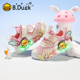B.Duck小黄鸭童鞋女童运动鞋亮灯单网鞋透气炫彩发光跑鞋5098粉色28