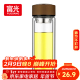 富光男女士双层玻璃杯 高硼硅玻璃304茶隔水杯子 带茶隔泡茶杯320ml