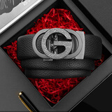 COW真皮皮带男士腰带礼盒装自动扣头层牛皮商务休闲裤带 C-901枪色