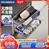 悍高（HIGOLD） 厨房橱柜拉篮碗架抽屉式碗篮加厚304不锈钢底板调味篮双层碗碟篮 900柜体2层-L3.0原色蜂窝纹底板