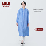 MUJI女式 麻水洗长袖衬衫连衣裙 女装长款裙子早秋汉麻衬衫裙BC2JKA4S 蓝色条纹 M 160/84A