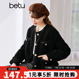 betu百图女装冬季新款短外套圆领复古时尚外套长袖短外套女2211T84 黑色 M