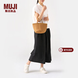 MUJI纸编 托特包 手提包 包包 女包 通勤 编织包 大容量 度假沙滩包 浅棕色 小 底部直径18cm，高18cm