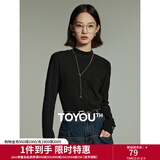 初语舒绒保暖长袖t恤女秋冬新款半高领修身创意刺绣打底衫红色 黑色 M