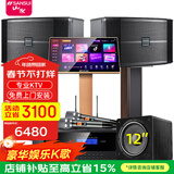 山水（SANSUI） FK-101专业家用K歌包房酒吧卡拉OK商用家庭点歌唱K设备音响套装大功率音箱功放影院 （黑色）FK101音箱+功放+话筒+点歌机+低音炮