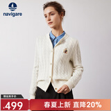 Navigare意大利小帆船女士毛衣秋冬季新款纯绵羊毛长袖开衫通勤针织外套 科技白 L