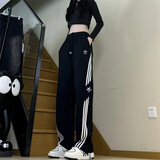 Y-3阿迪三叶草运动春秋长裤新款时尚弯刀裤休闲3条杠学生直筒百搭潮 黑色 M 建议体重90~108斤