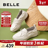 百丽蝴蝶结气质便士乐福鞋女2025新款春商场真皮鞋D4B1DAA5 米白色 36