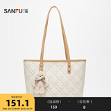 三福托特包女2025秋OL复古系列可爱挂件包满印女包新年礼物472872 杏色波点格纹 大