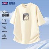 GENIOLAMODEt恤男士夏季220G重磅纯棉透气休闲印花百搭短袖男款体恤 浅米 L