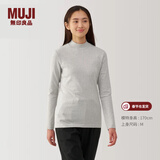 MUJI女式 起毛罗纹编织半高领长袖T恤上衣打底衫女款内搭春秋女装条纹 浅灰色 4A L （165/88A）