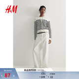 H&M女装毛针织衫春季慵懒风休闲打底衫短款开衫薄款外套0579541 白色/黑色条纹 XL 170/116