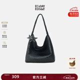 ECODAY编织托特包通勤包女包大容量单肩手提包送女友生日38女神节礼物 My dear friend-B007H 黑色 大号
