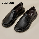 意尔康男鞋秋季羊皮舒适一脚蹬皮鞋男软面套脚商务休闲鞋 59171W黑色 44