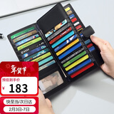 高尔夫GOLF卡包男士头层牛皮多卡位大容量银行卡片包防盗刷长款钱包男证件包商务钱夹5V718394J黑色