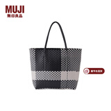 MUJI 手编包 环保材料 手提包菜篮子编织包 包包 度假沙滩包 黑色格纹/大号 NONE