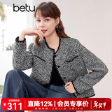 百图betu女装春季新款短外套高级感小香风长袖毛呢外套女2401T40 黑色 M