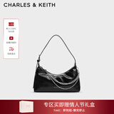 CHARLES&KEITH柔软拉链式褶皱单肩包腋下包包女包女士情人节礼物CK2-40782472 Noir黑色 S