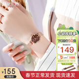 聚利时（Julius）手表女时尚韩版简约小巧小表盘气质细带潮流学生石英防水女士手表 玫金咖|锆钻盘【配原装皮表带】