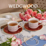 Wedgwood结婚礼物金粉年华鎏金红2杯2碟骨瓷咖啡杯碟精致下午茶咖啡杯