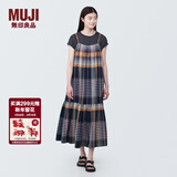 MUJI女式马德拉斯格纹吊带连衣裙女装裙子格子裙纯棉全棉长裙BC2IIA4S 深藏青色格纹 S 155/80A