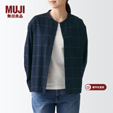 MUJI女式 法兰绒 立领衬衫 格子内搭 衬衣 纯棉全棉 女士秋款BCB19C1A 深藏青色格纹 M (160/84A)