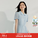 茵曼（INMAN）【苎麻】法式娃娃领连衣裙女装2026夏季新品泡泡袖裙子 浅蓝色 L