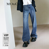MO&Co.设计感拼接高腰土耳其棉牛仔裤复古美式直筒浅色摩安珂 牛仔蓝色-第2批 建议确认尺码哦 M 27 建议和客服确认尺码哦