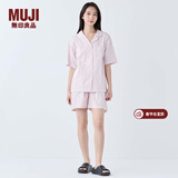 MUJI女式凉感双层纱织短袖睡衣套装女士家居服女款25年夏季 烟熏粉色竖条纹 L -XL(上装170/92A下装170/74A)