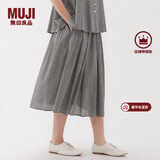 MUJI女式 强捻 抽褶裙 长半身裙女裙子女装格子裙25年夏季BE1VEC5S 黑色格纹 M （160/66A）