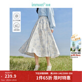 茵曼（INMAN）法式碎花高级感2025夏女新款休闲中长吊带连衣裙子 白底蓝花半身裙-18412674 S