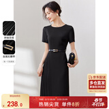 尚都比拉设计感拼接连衣裙夏季高级感气质百褶裙小个子中长裙子 雅黑色 M