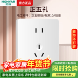 鸿雁X5插座面板开关三孔五孔六孔十孔一开双开双控空调防水 X5白色 正五孔插座