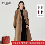 深呼吸DEEP BREATH女装翻领中长款过膝羊毛双面呢子大衣外套女A400619 卡其 L (4)