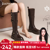 达芙妮骑士靴女长靴长筒靴百搭学院风气质皮带扣调节2025冬季新款 棕色 35 (225mm) 标准码