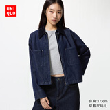 优衣库女装休闲拉链短茄克/外套巴恩风翻领时尚夹克479208 69 藏青色(深牛仔色) 2XL /165/100B
