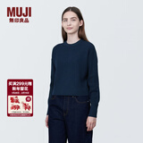 MUJI女式 棱纹编织 圆领短款针织衫 长袖女款 女装 薄款毛衣 藏青色 XL (165/92A)