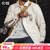 马登工装法式三袋夹克灯芯绒撞色拼接外套重磅纯棉白牛翻领上衣男春 米白色 M （偏大，建议拍小一码）